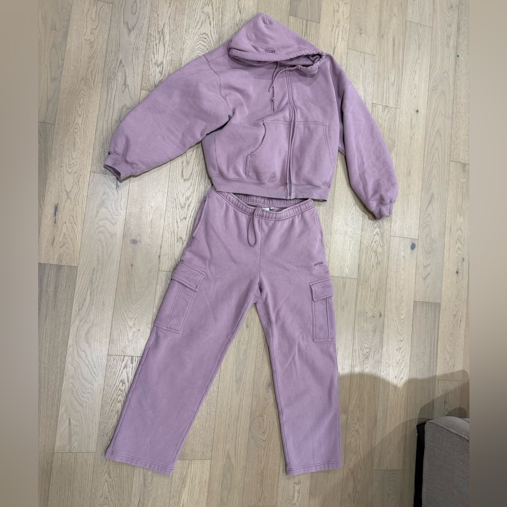 Aritzia sweat fleece tracksuit  Purple mega Hoodie and Cargo Pants Set